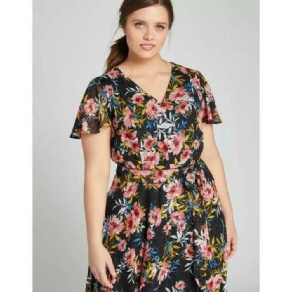 Lane Bryant Textured Floral Midi Maxi Maxi Dress Tie Belt Plus Size 26 H13023 - Picture 4 of 12